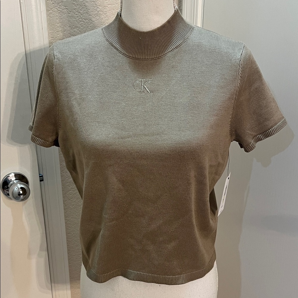Calvin Klein Women's Short Sleeve Top in Tan